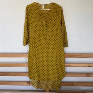 Mustard Yellow Shift Dress with Blue Details